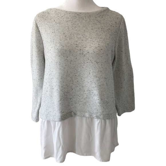 LOFT petite medium top 3/4 sleeves layered look ribbed - Picture 1 of 12